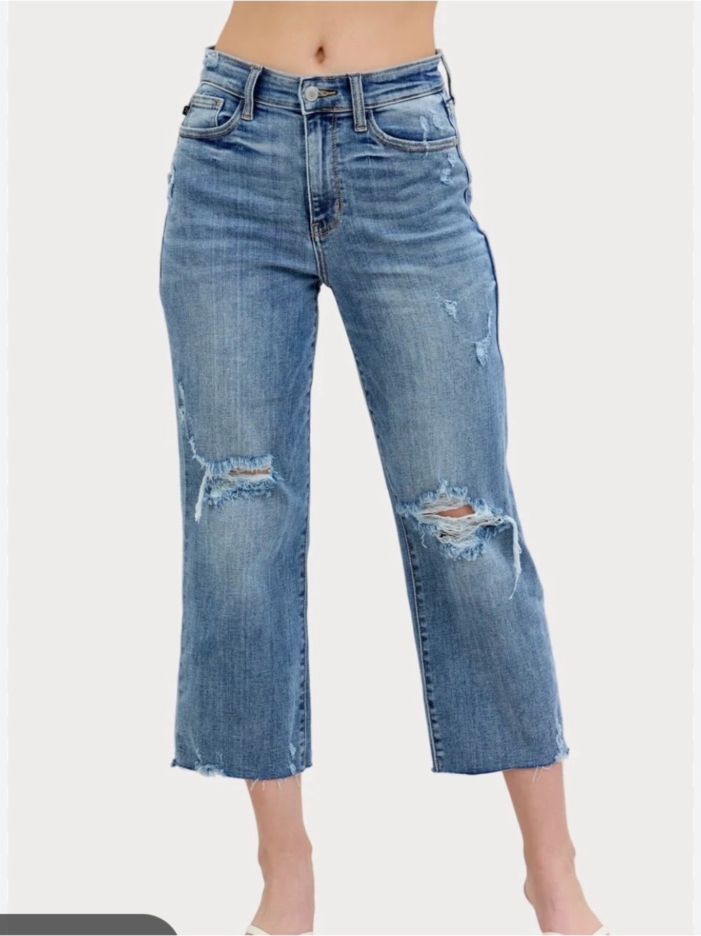 Judy Blue Light Blue Distressed High-Rise Cropped Jeans size 7